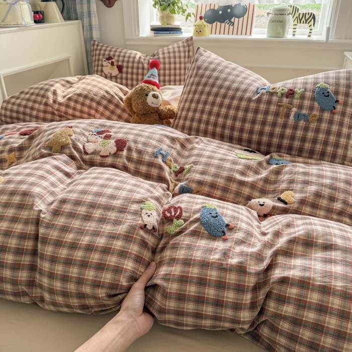 91家纺网 家纺一手货源 找家纺 寐居家纺 2026新款A类色织全棉水洗棉格子毛巾绣四件套系列 马上暴富