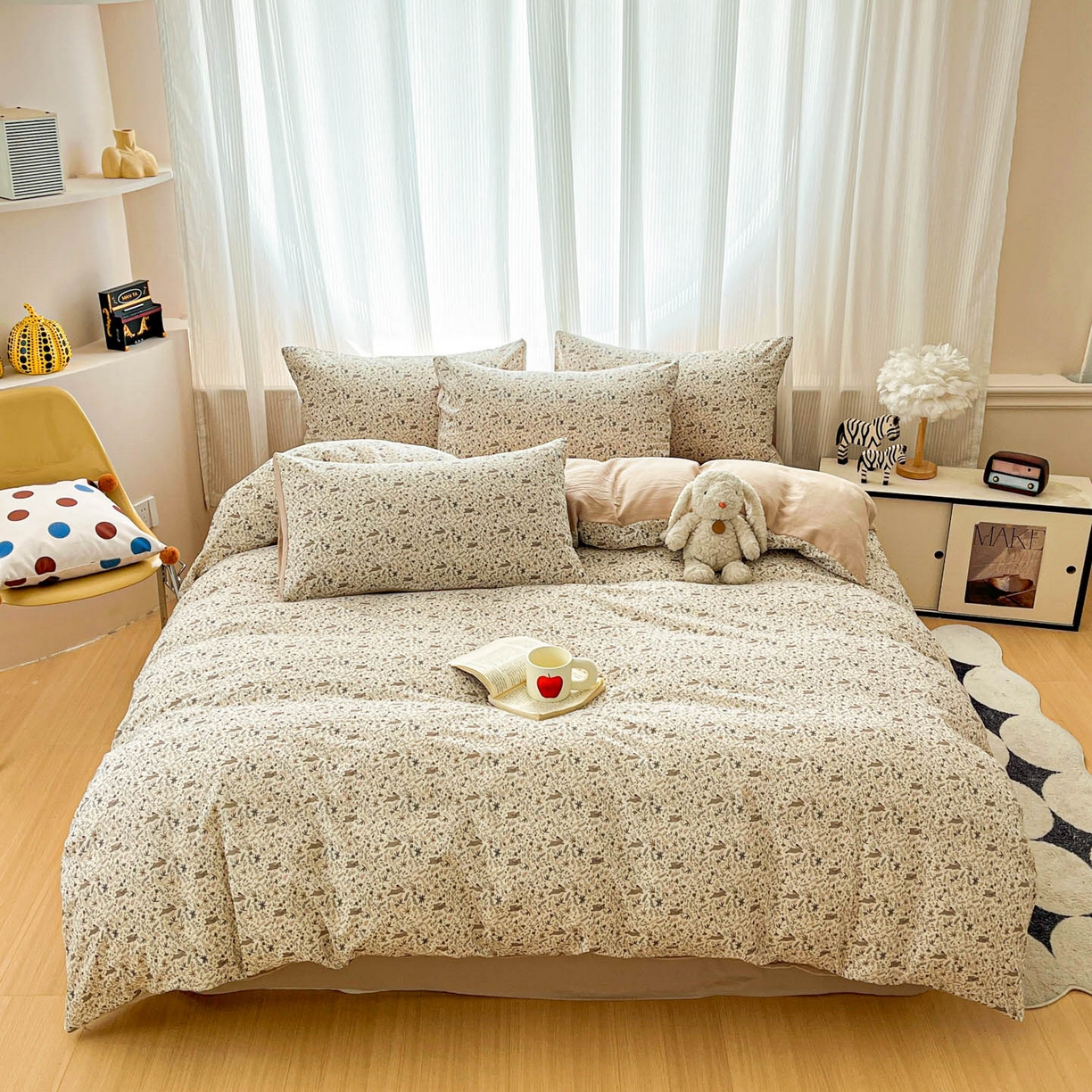 91家纺网 家纺一手货源 找家纺 寐居家纺 2026新款A类复古棉麻四件套 浅花兔影