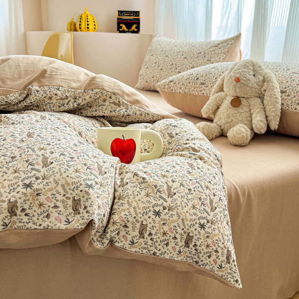 91家纺网 家纺一手货源 找家纺 寐居家纺 2026新款A类复古棉麻四件套 浅花兔影