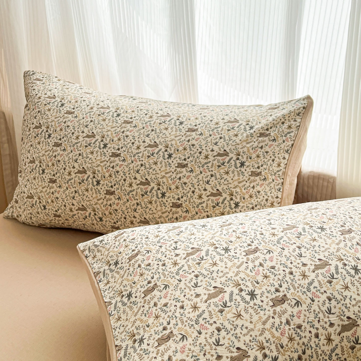 91家纺网 家纺一手货源 找家纺 寐居家纺 2026新款A类复古棉麻四件套 浅花兔影