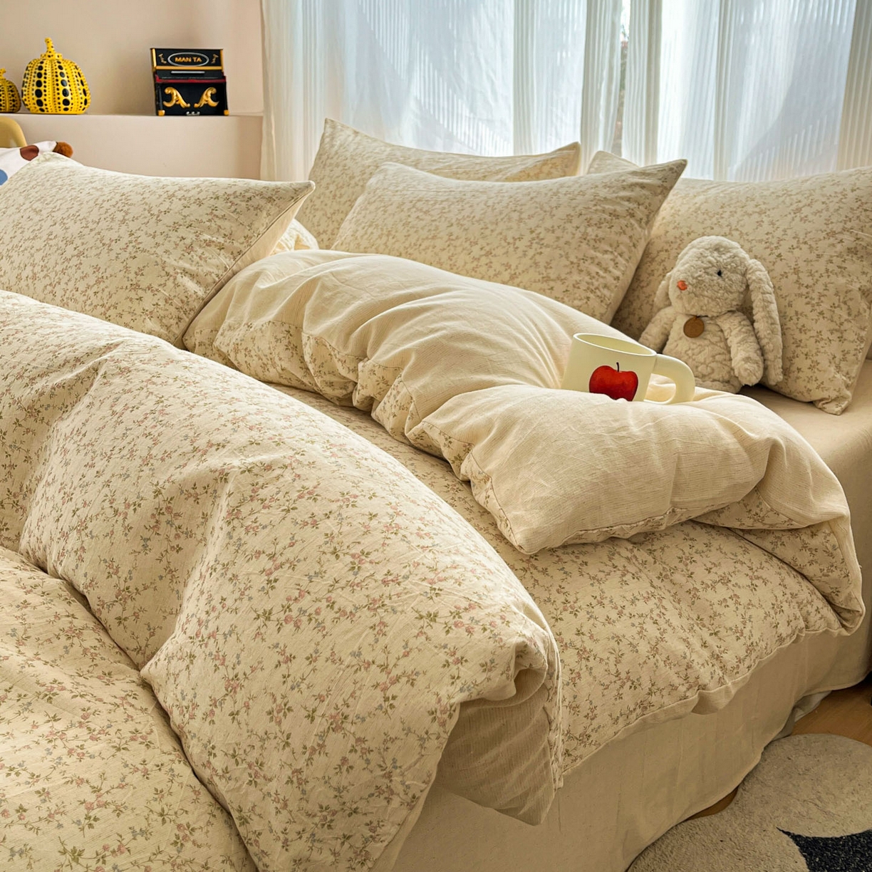 寐居家纺 2026新款A类复古棉麻四件套 浅夏碎花