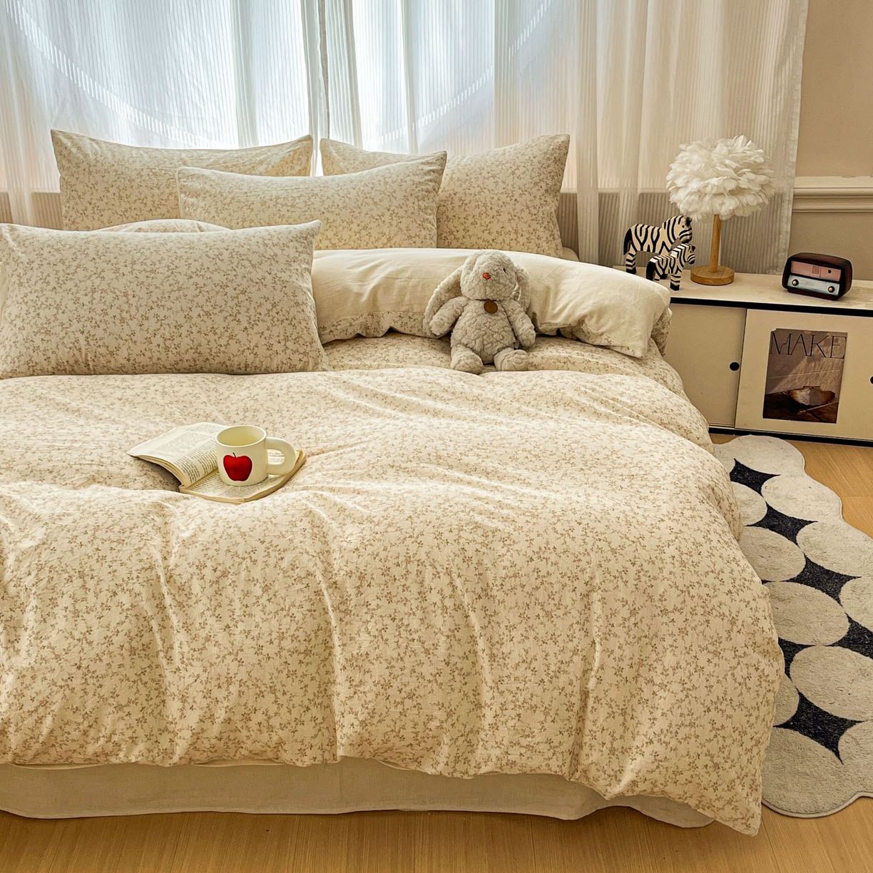 91家纺网 家纺一手货源 找家纺 寐居家纺 2026新款A类复古棉麻四件套 浅夏碎花