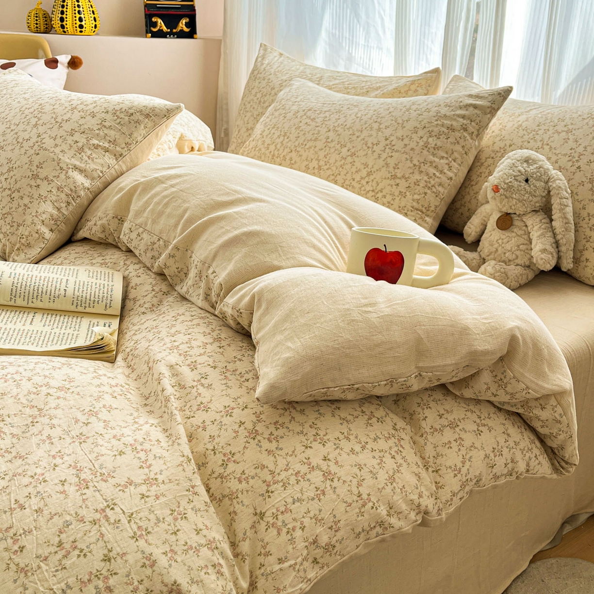 91家纺网 家纺一手货源 找家纺 寐居家纺 2026新款A类复古棉麻四件套 浅夏碎花