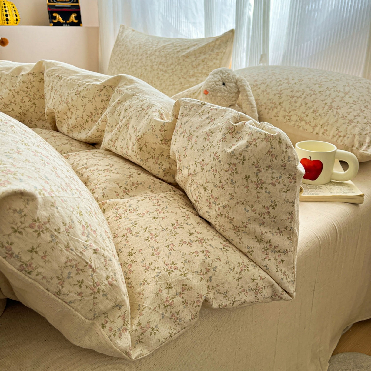 91家纺网 家纺一手货源 找家纺 寐居家纺 2026新款A类复古棉麻四件套 浅夏碎花