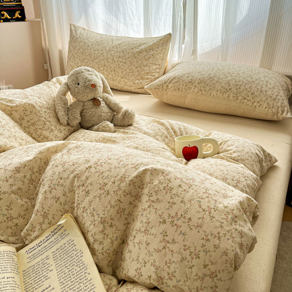 91家纺网 家纺一手货源 找家纺 寐居家纺 2026新款A类复古棉麻四件套 浅夏碎花