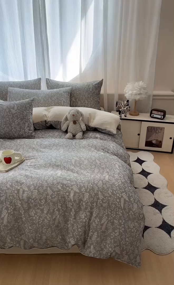 91家纺网 家纺一手货源 找家纺 寐居家纺 2026新款A类复古棉麻四件套 深林夜语