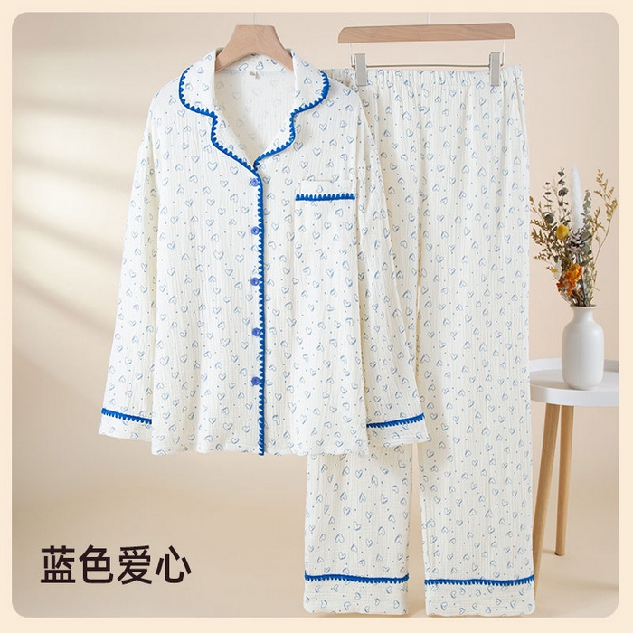 91家纺网 家纺一手货源 找家纺 （总）洛兰沙家居馆 26春季新款 小熊纯棉绉布爱心睡衣可爱卡通长袖可外穿家居服套装