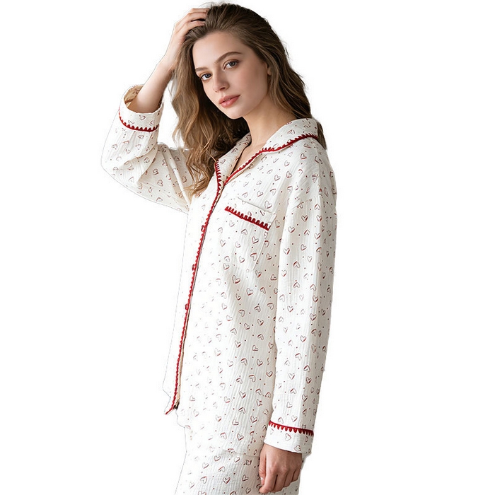 91家纺网 家纺一手货源 找家纺 （总）洛兰沙家居馆 26春季新款 小熊纯棉绉布爱心睡衣可爱卡通长袖可外穿家居服套装