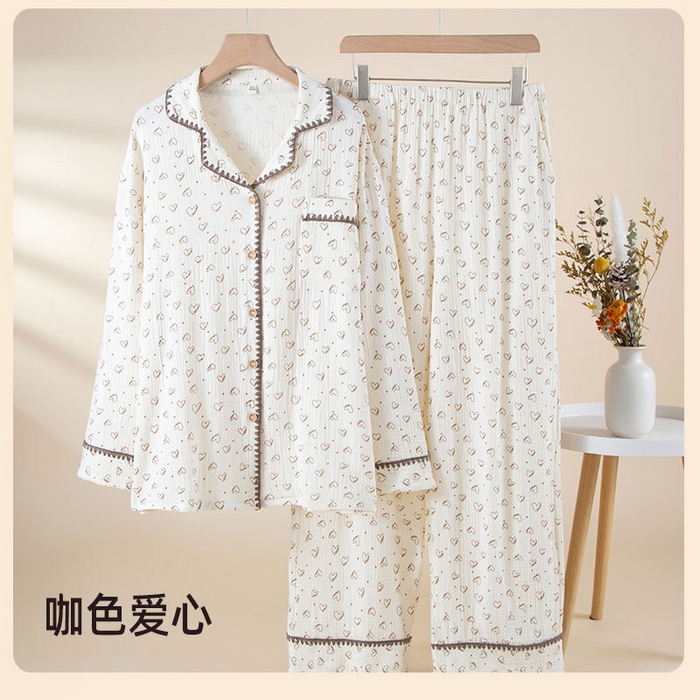 91家纺网 家纺一手货源 找家纺 （总）洛兰沙家居馆 26春季新款 小熊纯棉绉布爱心睡衣可爱卡通长袖可外穿家居服套装