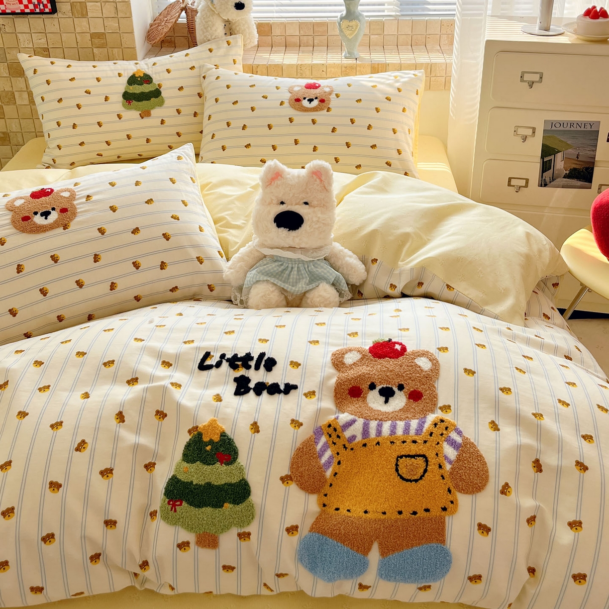 91家纺网 家纺一手货源 找家纺 寐居家纺 2026新款全棉毛巾绣四件套 暖阳熊趣