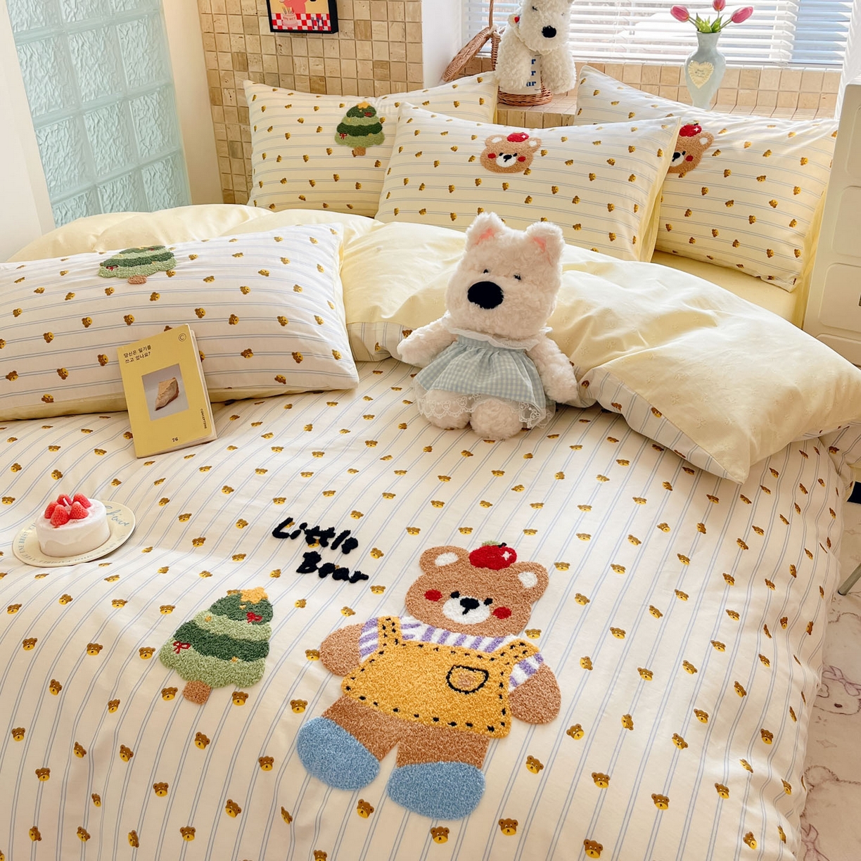 91家纺网 家纺一手货源 找家纺 寐居家纺 2026新款全棉毛巾绣四件套 暖阳熊趣