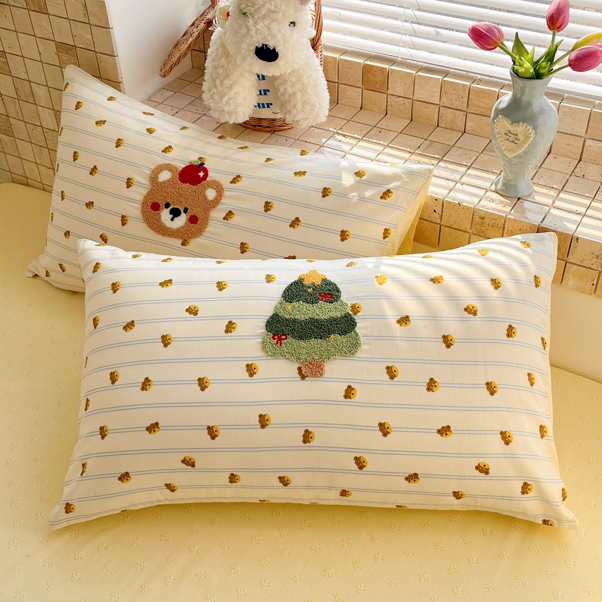 91家纺网 家纺一手货源 找家纺 寐居家纺 2026新款全棉毛巾绣四件套 暖阳熊趣