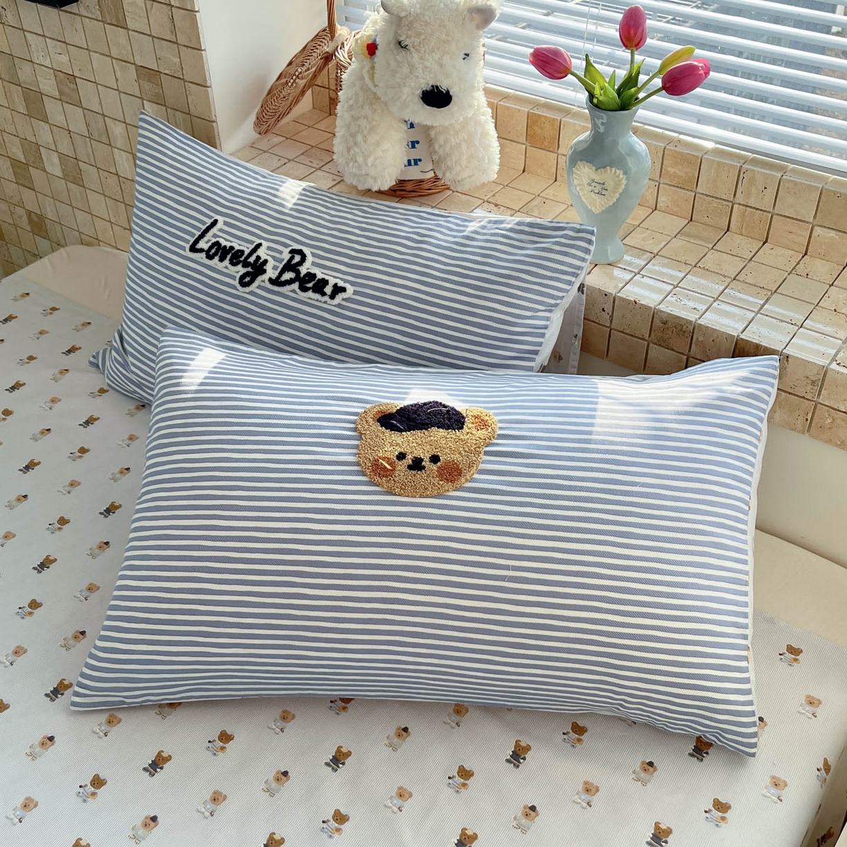 91家纺网 家纺一手货源 找家纺 寐居家纺 2026新款全棉毛巾绣四件套 条纹酷熊