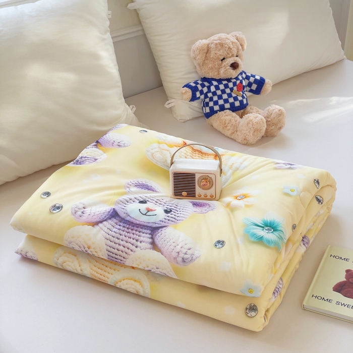 默忆 2026新款直播热款5D数码凉感冰丝夏被 可爱宝宝熊