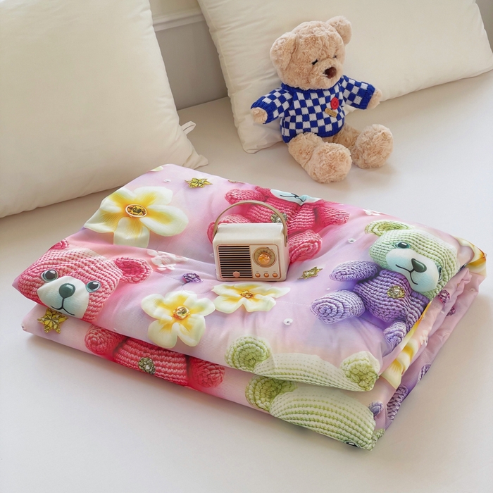 默忆 2026新款直播热款5D数码凉感冰丝夏被 凯特熊紫