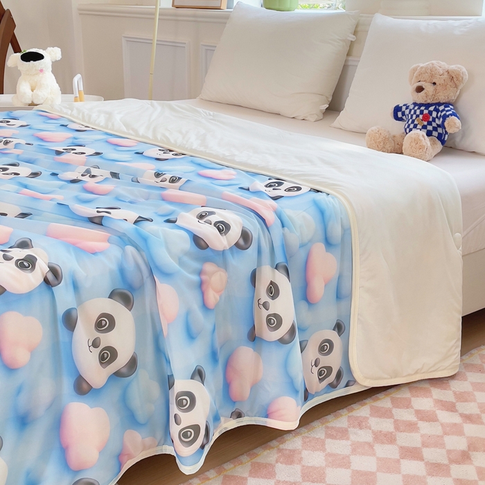 91家纺网 家纺一手货源 找家纺 默忆 2026新款直播热款5D数码凉感冰丝夏被 可爱熊猫