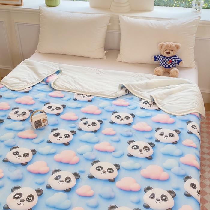 91家纺网 家纺一手货源 找家纺 默忆 2026新款直播热款5D数码凉感冰丝夏被 可爱熊猫