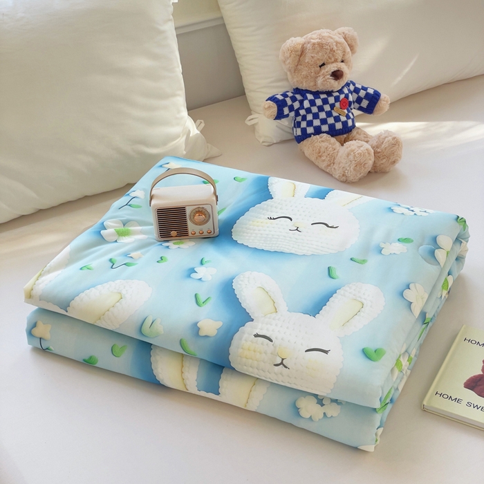 默忆 2026新款直播热款5D数码凉感冰丝夏被 蓝色小兔