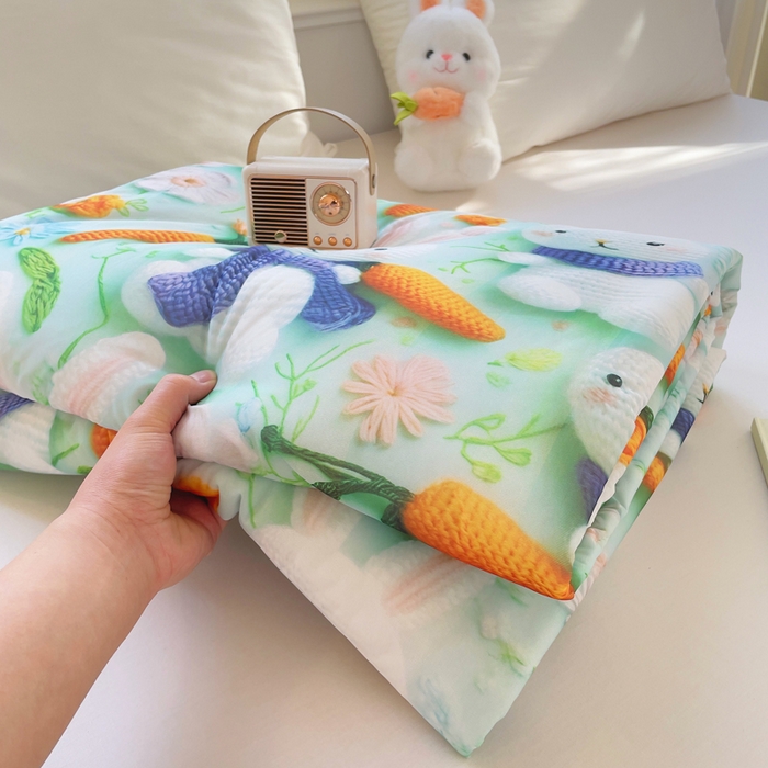 91家纺网 家纺一手货源 找家纺 默忆 2026新款直播热款5D数码凉感冰丝夏被 萝卜兔