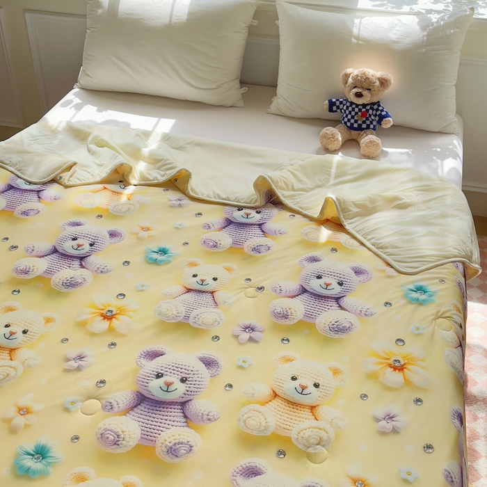 91家纺网 家纺一手货源 找家纺 默忆 2026新款直播热款5D数码凉感冰丝夏被 可爱宝宝熊