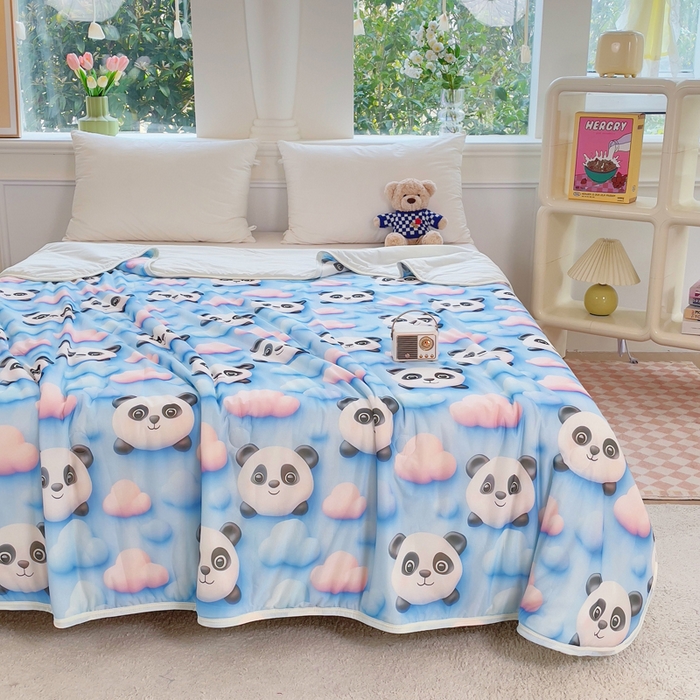 91家纺网 家纺一手货源 找家纺 默忆 2026新款直播热款5D数码凉感冰丝夏被 可爱熊猫