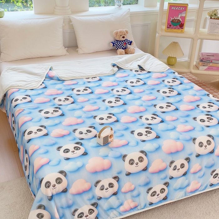 91家纺网 家纺一手货源 找家纺 默忆 2026新款直播热款5D数码凉感冰丝夏被 可爱熊猫