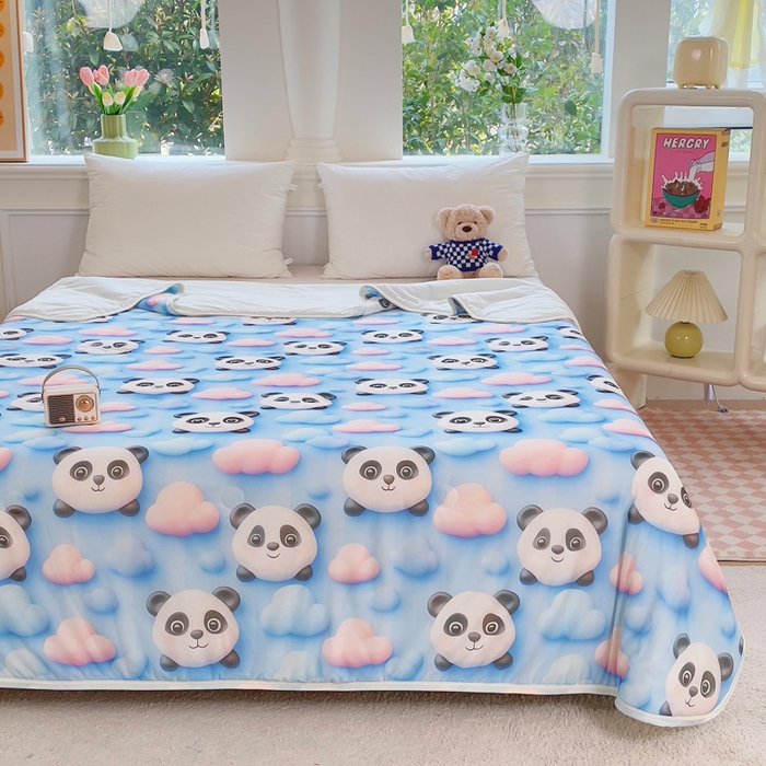 91家纺网 家纺一手货源 找家纺 默忆 2026新款直播热款5D数码凉感冰丝夏被 可爱熊猫