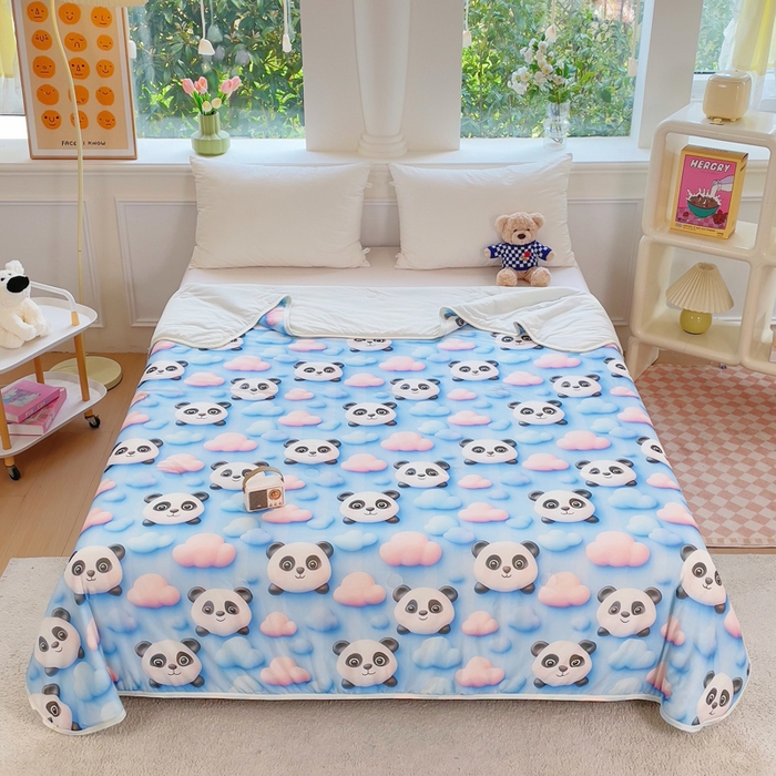 91家纺网 家纺一手货源 找家纺 默忆 2026新款直播热款5D数码凉感冰丝夏被 可爱熊猫