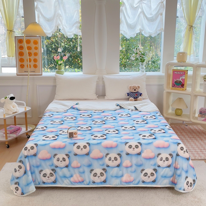 91家纺网 家纺一手货源 找家纺 默忆 2026新款直播热款5D数码凉感冰丝夏被 可爱熊猫