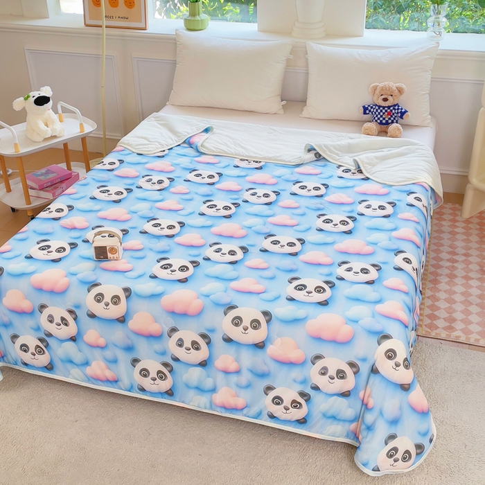 91家纺网 家纺一手货源 找家纺 默忆 2026新款直播热款5D数码凉感冰丝夏被 可爱熊猫