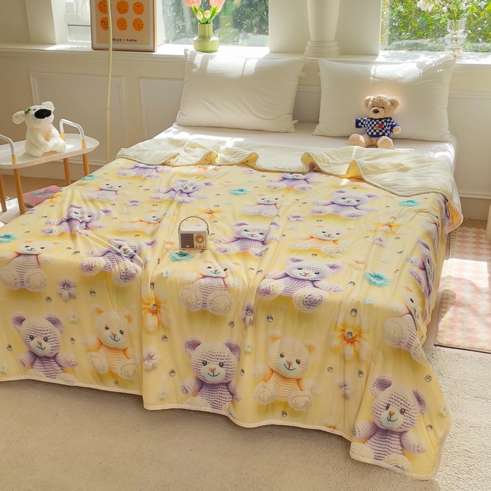 91家纺网 家纺一手货源 找家纺 默忆 2026新款直播热款5D数码凉感冰丝夏被 可爱宝宝熊