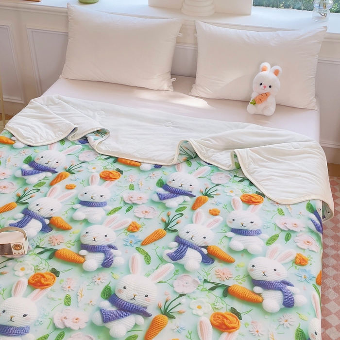 91家纺网 家纺一手货源 找家纺 默忆 2026新款直播热款5D数码凉感冰丝夏被 萝卜兔