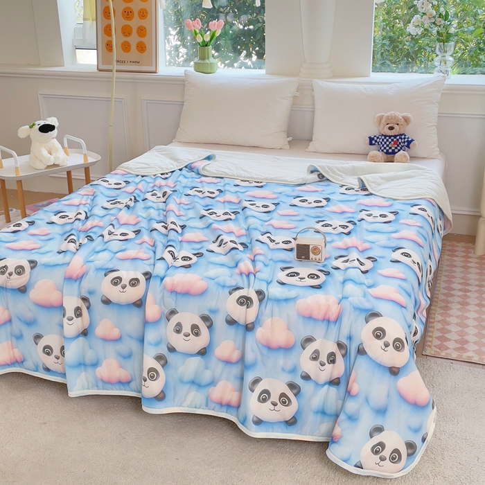 91家纺网 家纺一手货源 找家纺 默忆 2026新款直播热款5D数码凉感冰丝夏被 可爱熊猫