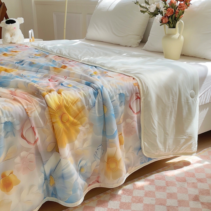 91家纺网 家纺一手货源 找家纺 默忆 2026新款直播热款5D数码凉感冰丝夏被 向阳花