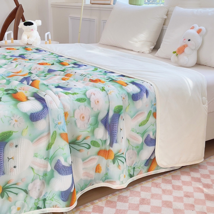 91家纺网 家纺一手货源 找家纺 默忆 2026新款直播热款5D数码凉感冰丝夏被 萝卜兔