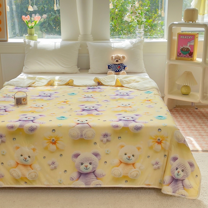 91家纺网 家纺一手货源 找家纺 默忆 2026新款直播热款5D数码凉感冰丝夏被 可爱宝宝熊