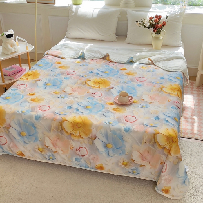 91家纺网 家纺一手货源 找家纺 默忆 2026新款直播热款5D数码凉感冰丝夏被 向阳花