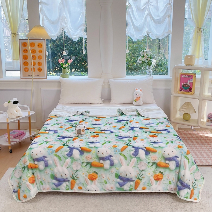 91家纺网 家纺一手货源 找家纺 默忆 2026新款直播热款5D数码凉感冰丝夏被 萝卜兔