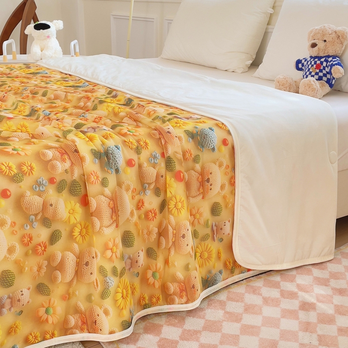 91家纺网 家纺一手货源 找家纺 默忆 2026新款直播热款5D数码凉感冰丝夏被 幻影熊宝