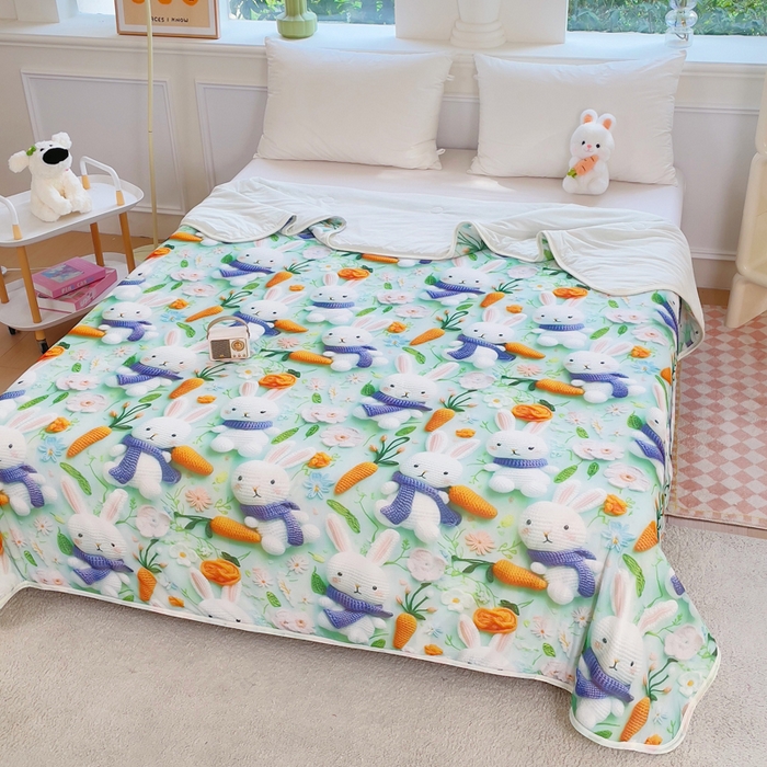 91家纺网 家纺一手货源 找家纺 默忆 2026新款直播热款5D数码凉感冰丝夏被 萝卜兔