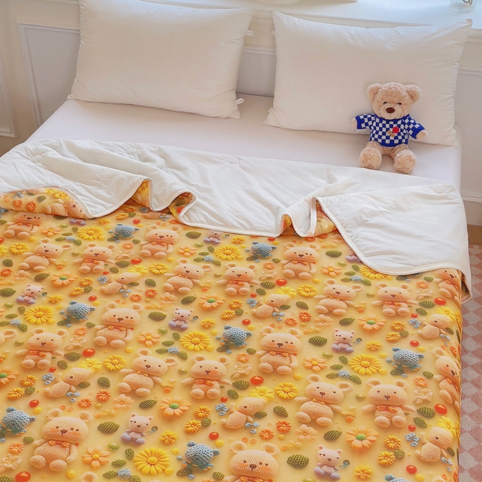 91家纺网 家纺一手货源 找家纺 默忆 2026新款直播热款5D数码凉感冰丝夏被 幻影熊宝