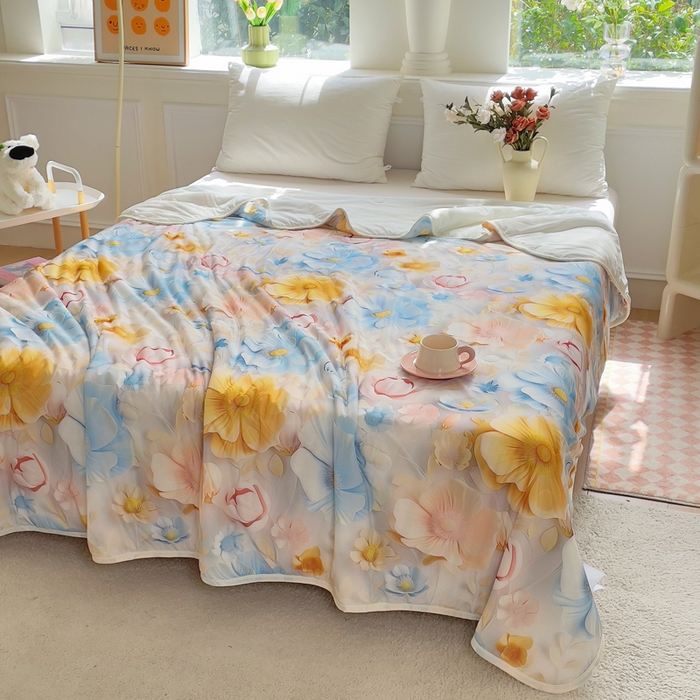 91家纺网 家纺一手货源 找家纺 默忆 2026新款直播热款5D数码凉感冰丝夏被 向阳花