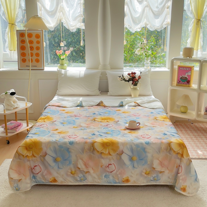 91家纺网 家纺一手货源 找家纺 默忆 2026新款直播热款5D数码凉感冰丝夏被 向阳花