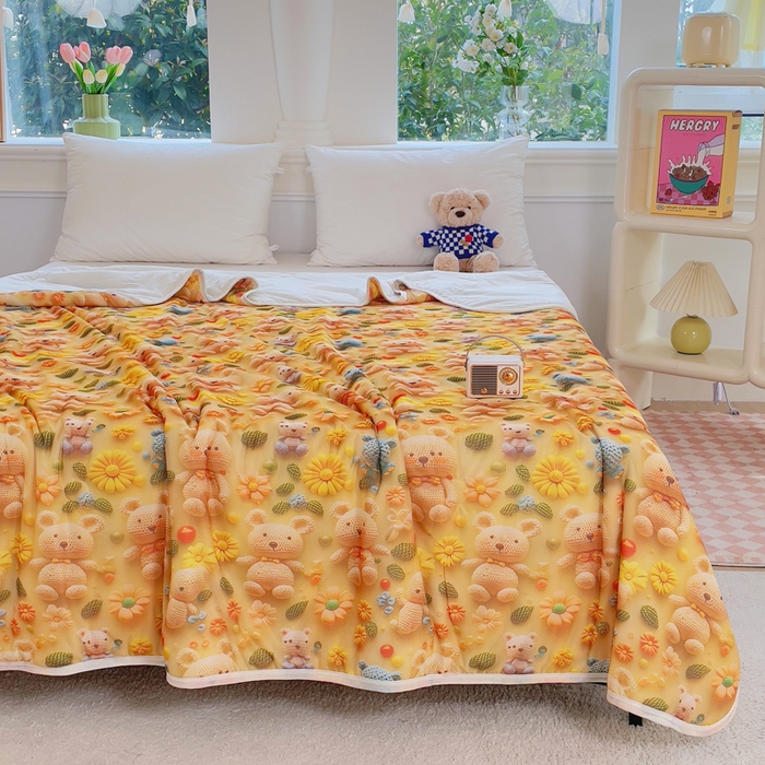 91家纺网 家纺一手货源 找家纺 默忆 2026新款直播热款5D数码凉感冰丝夏被 幻影熊宝