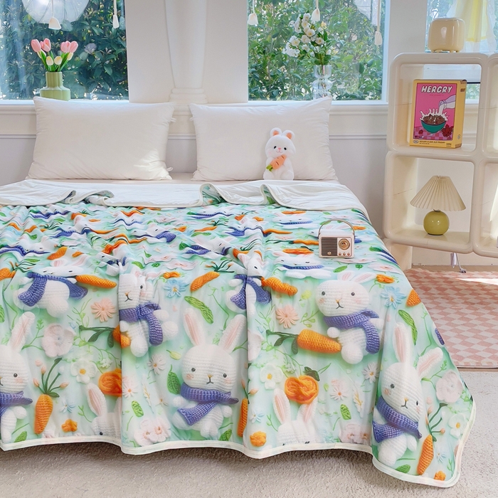 91家纺网 家纺一手货源 找家纺 默忆 2026新款直播热款5D数码凉感冰丝夏被 萝卜兔