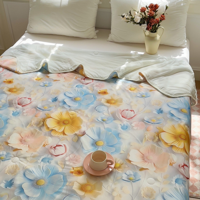 91家纺网 家纺一手货源 找家纺 默忆 2026新款直播热款5D数码凉感冰丝夏被 向阳花