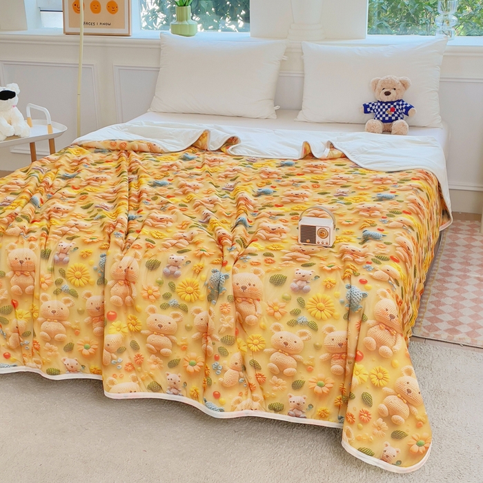 91家纺网 家纺一手货源 找家纺 默忆 2026新款直播热款5D数码凉感冰丝夏被 幻影熊宝