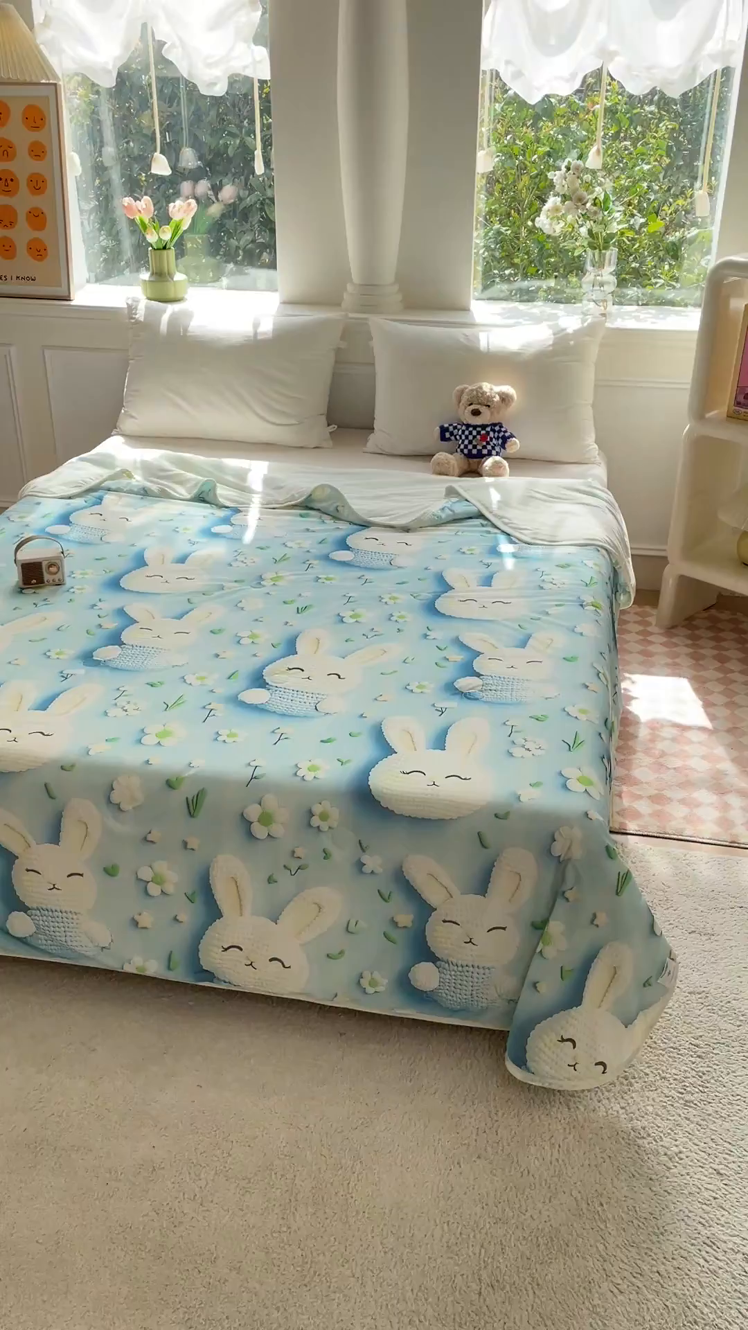 91家纺网 家纺一手货源 找家纺 默忆 2026新款直播热款5D数码凉感冰丝夏被 蓝色小兔