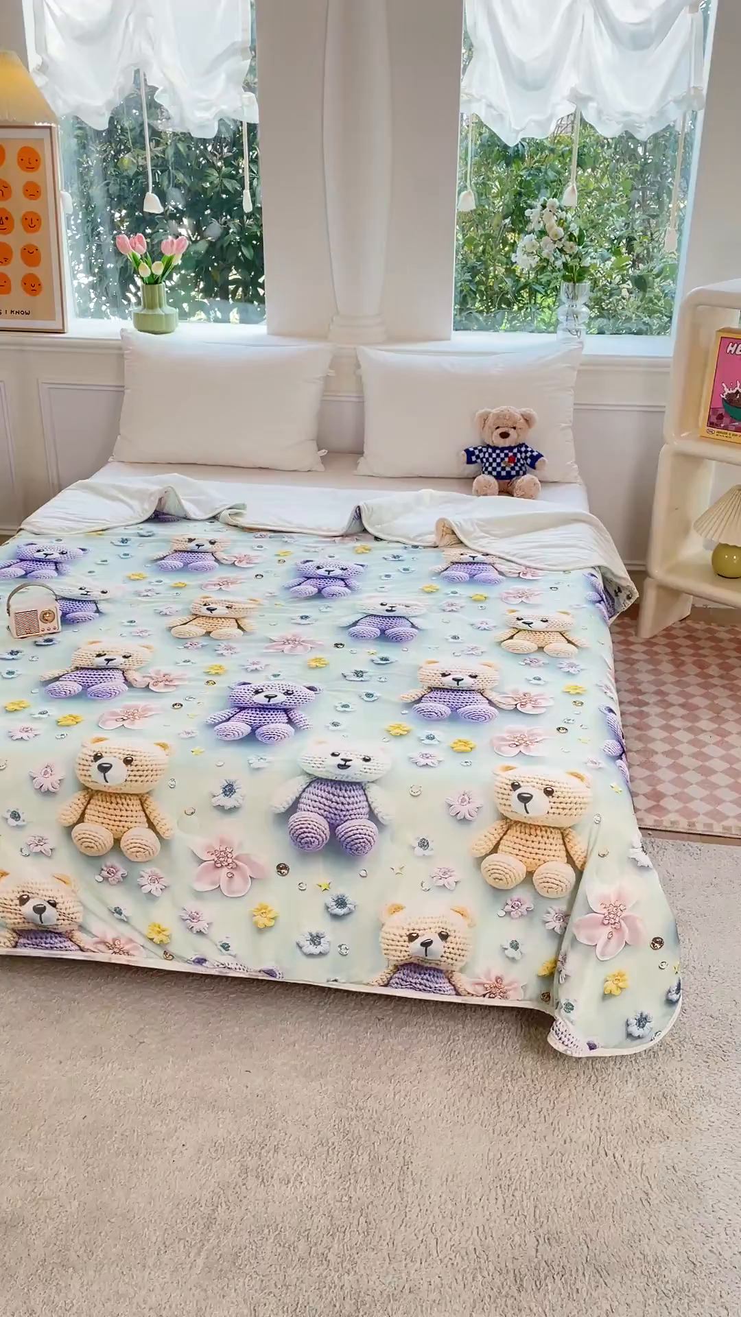 91家纺网 家纺一手货源 找家纺 默忆 2026新款直播热款5D数码凉感冰丝夏被 蓝黄熊宝