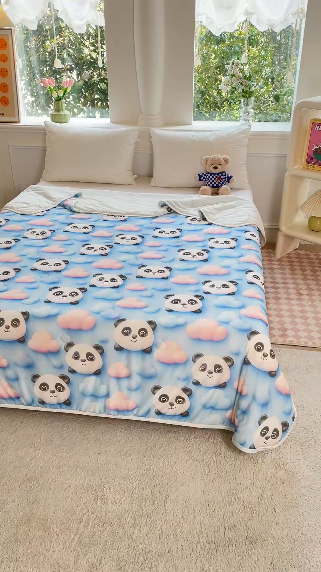 91家纺网 家纺一手货源 找家纺 默忆 2026新款直播热款5D数码凉感冰丝夏被 可爱熊猫